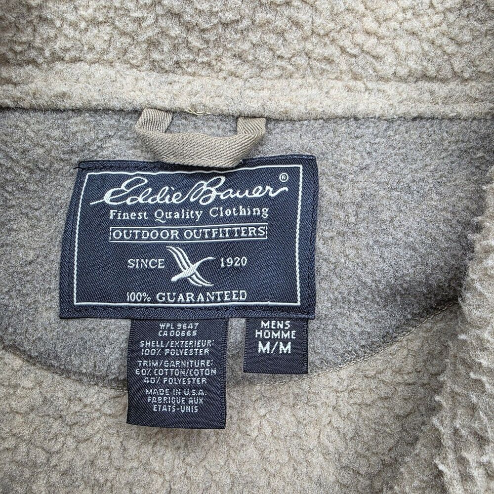 Eddie Bauer Size Medium 1/4 Zip Fleece Pullover Tan Pockets Collar Oversized - Picture 5 of 9
